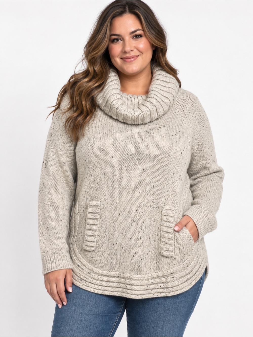 Cynthia Rowley XL Wool Blend Cowl Neck Sweater Oatmeal Beige